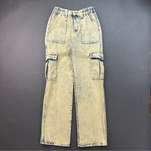 Designer Dyed Yellow Flare Cargo Pants
